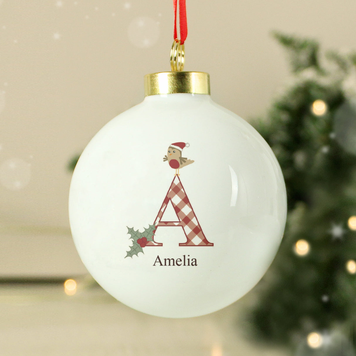 Personalised Initial Little Robin Bauble: 1 - Christmas Baubles By Gift Moments