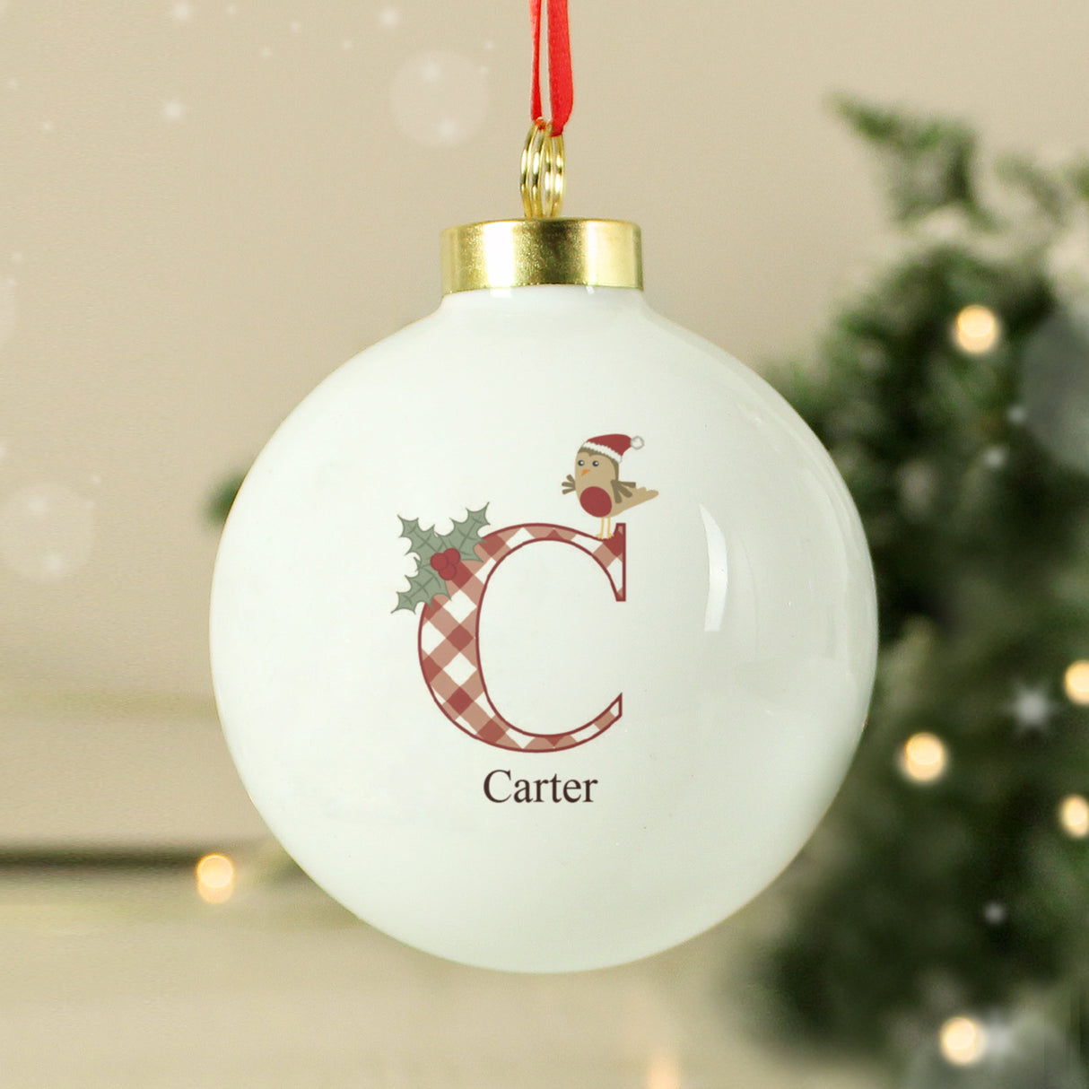 Personalised Initial Little Robin Bauble: 3 - Christmas Baubles By Gift Moments