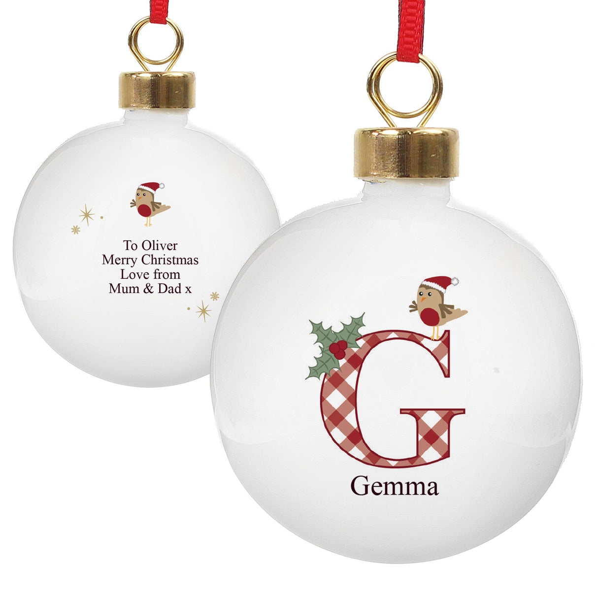 Personalised Initial Little Robin Bauble: 5 - Christmas Baubles By Gift Moments