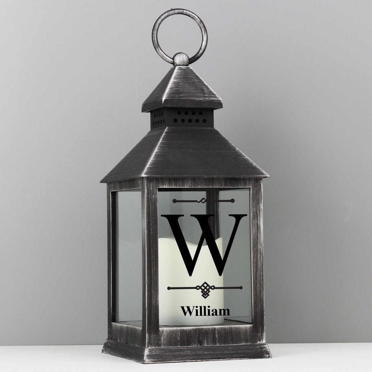 Personalised Initial Rustic Black Lantern: 7 - LED Lighting By Gift Moments