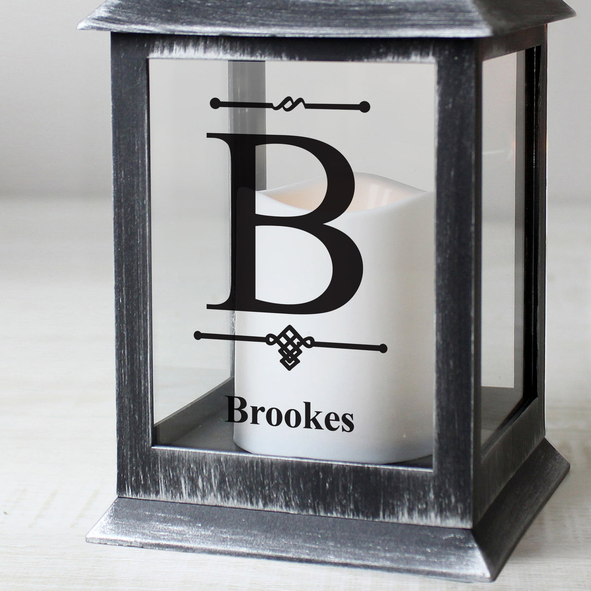 Personalised Initial Rustic Black Lantern: 5 - LED Lighting By Gift Moments