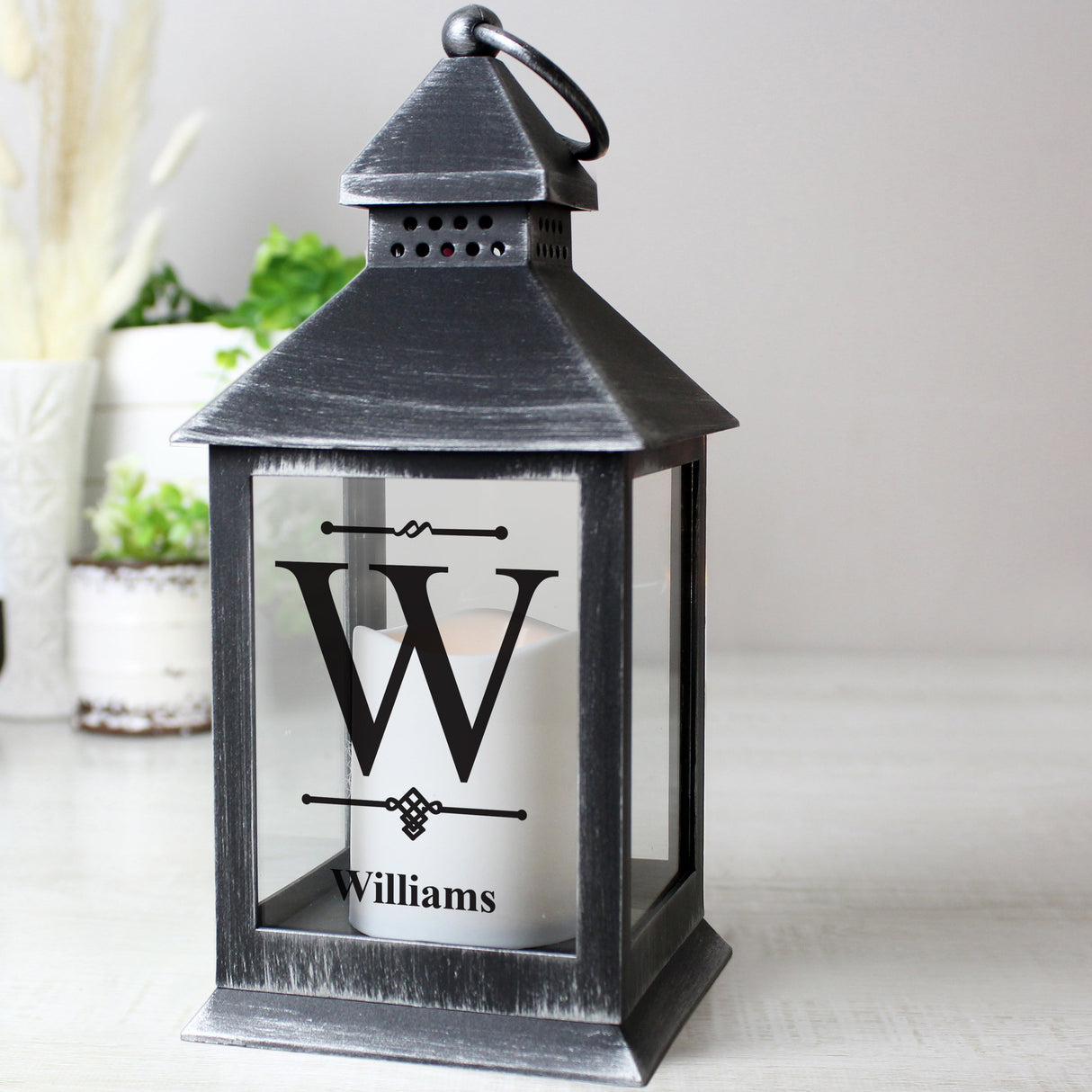 Personalised Initial Rustic Black Lantern: 4 - LED Lighting By Gift Moments