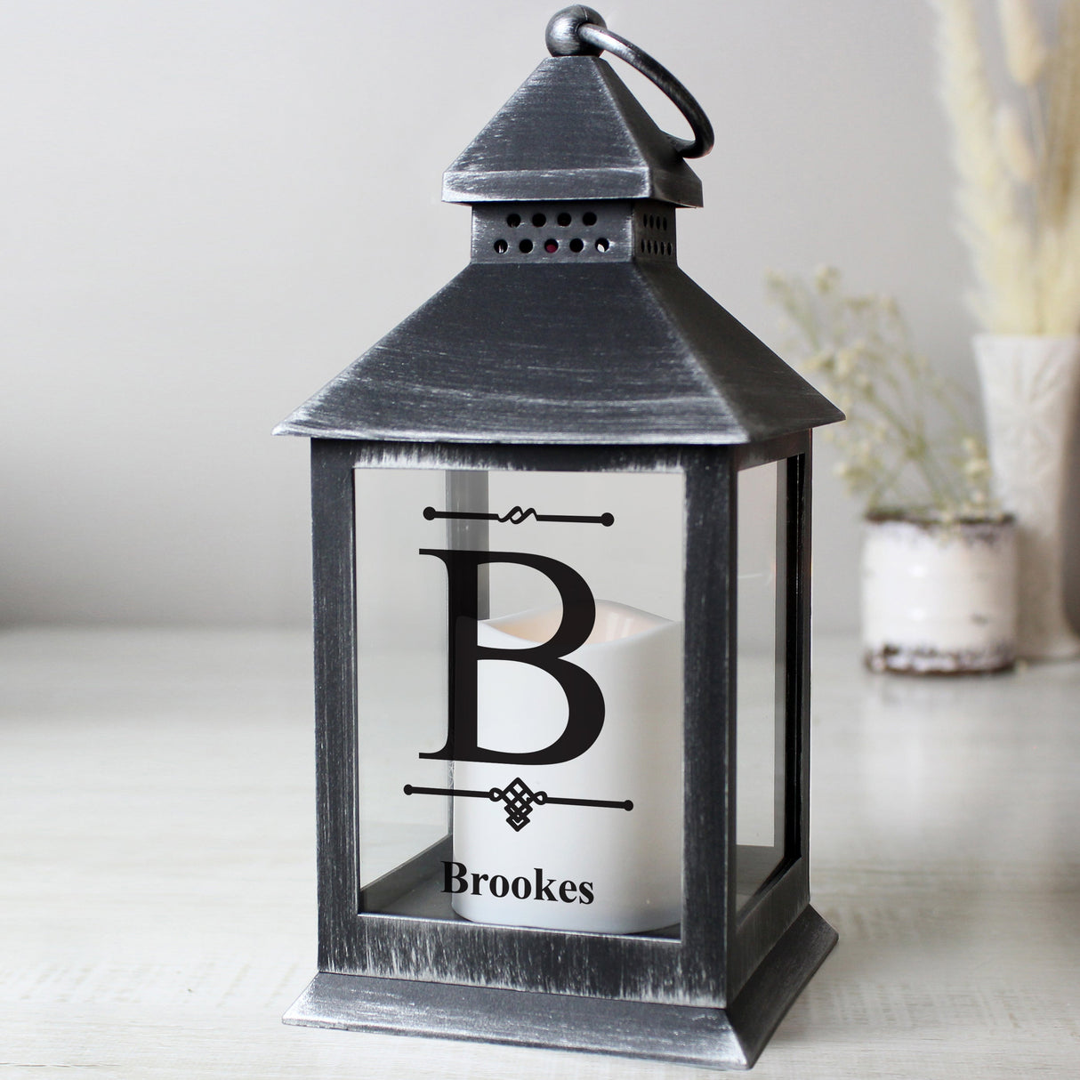 Personalised Initial Rustic Black Lantern: 3 - LED Lighting By Gift Moments
