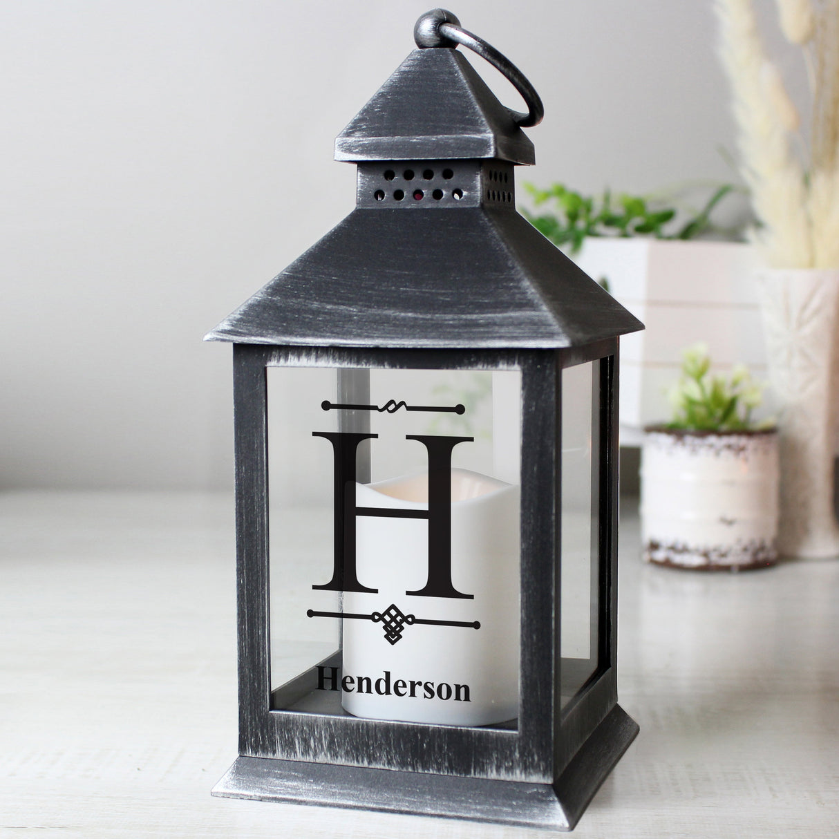 Personalised Initial Rustic Black Lantern: 2 - LED Lighting By Gift Moments