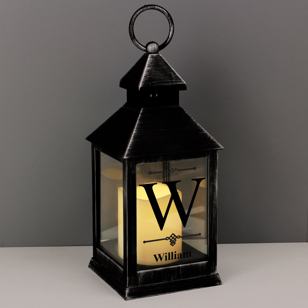 Personalised Initial Rustic Black Lantern: 1 - LED Lighting By Gift Moments