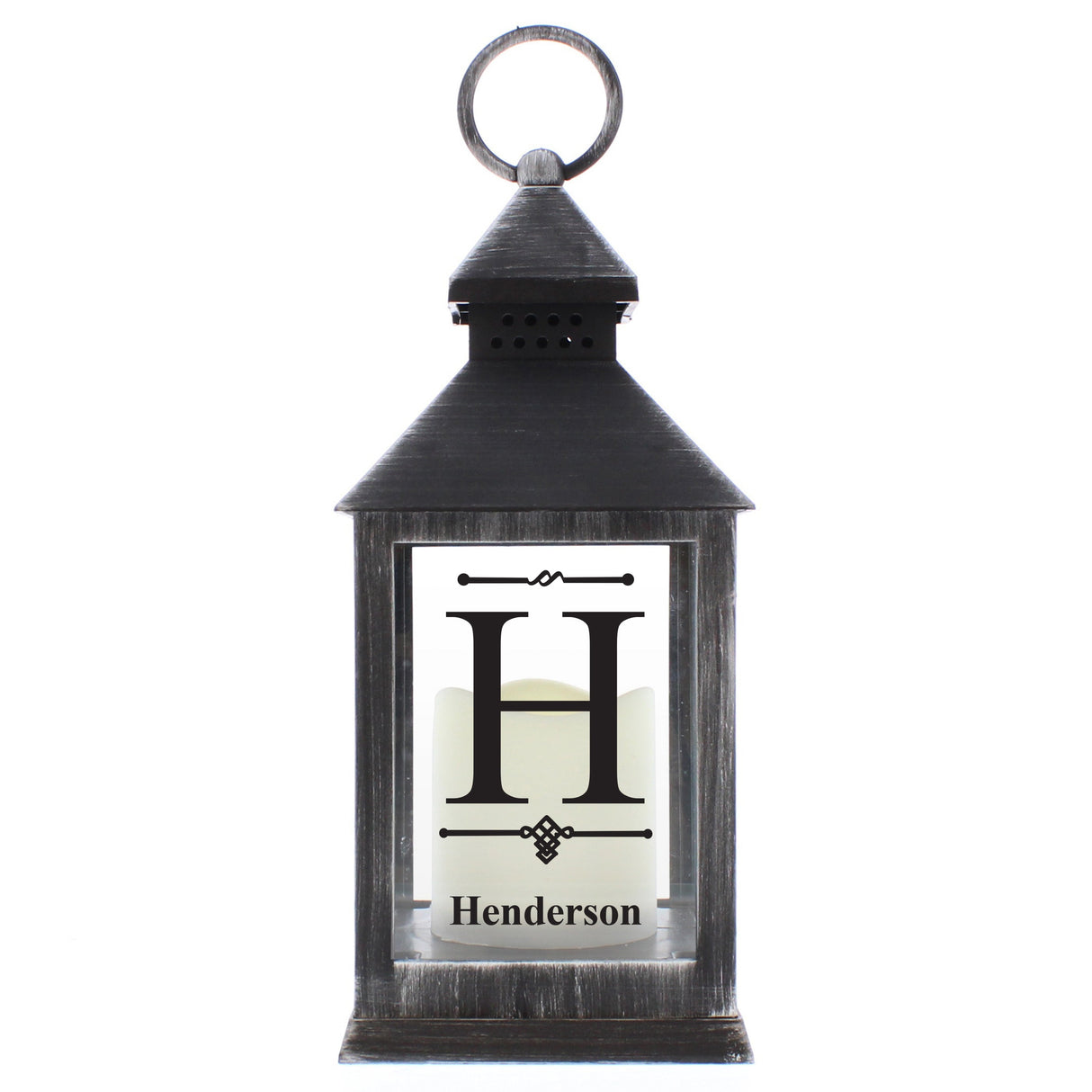 Personalised Initial Rustic Black Lantern: 6 - LED Lighting By Gift Moments