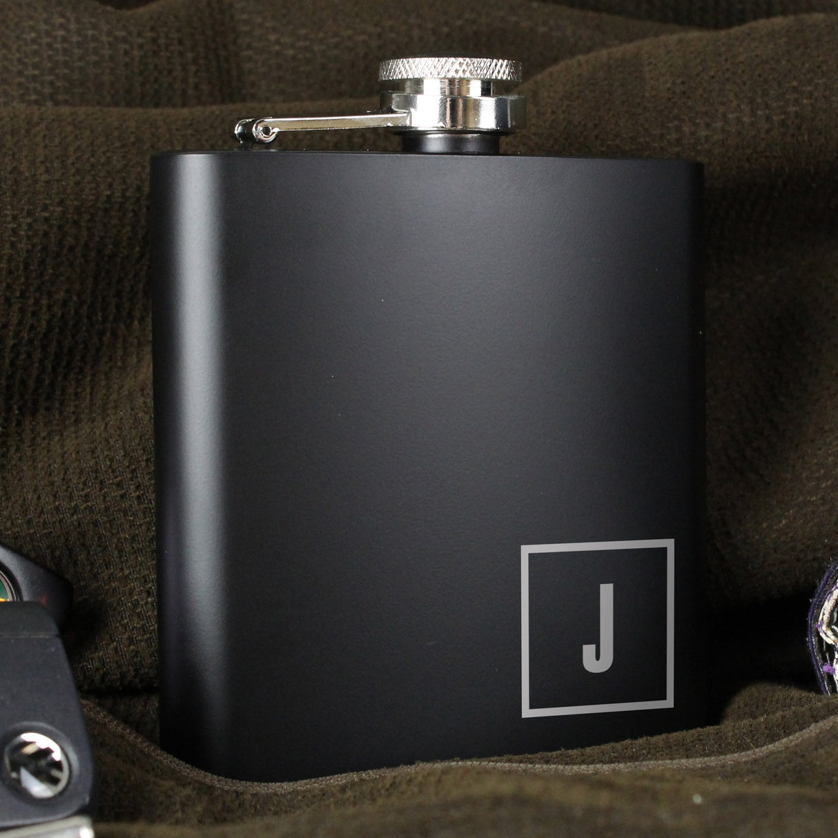 Personalised Initials Black Hip Flask: 9 - Hip Flasks By Gift Moments
