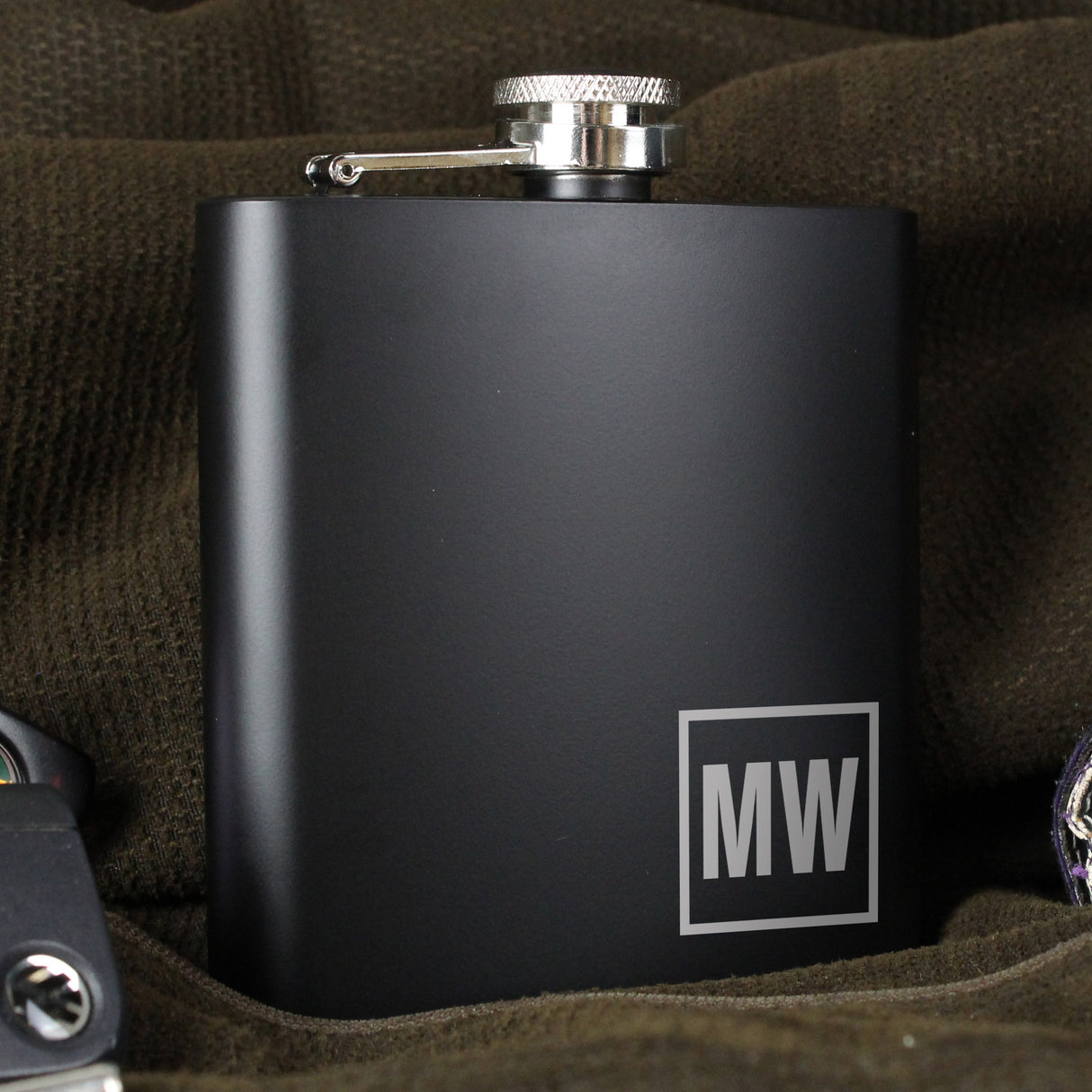 Personalised Initials Black Hip Flask: 6 - Hip Flasks By Gift Moments