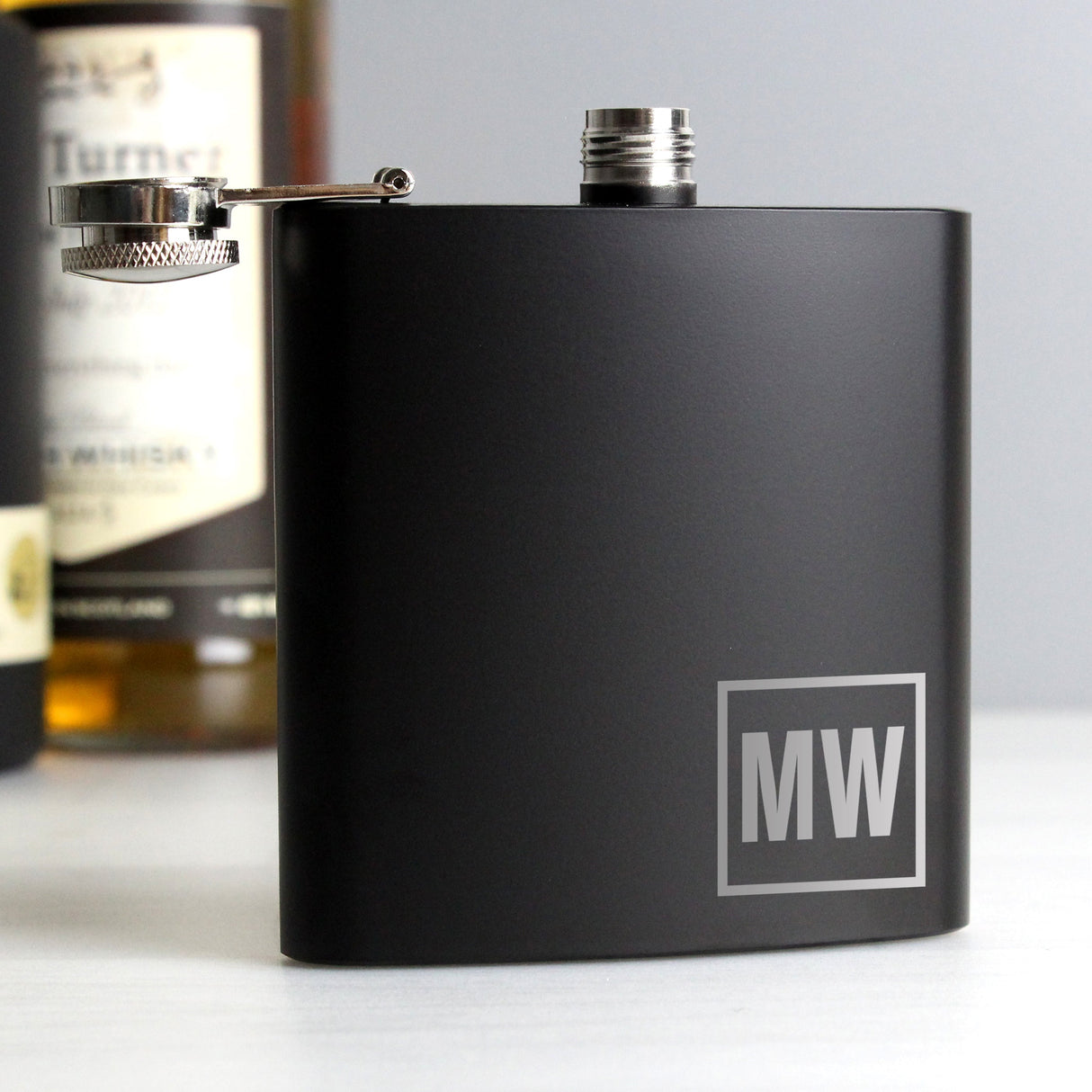Personalised Initials Black Hip Flask: 4 - Hip Flasks By Gift Moments