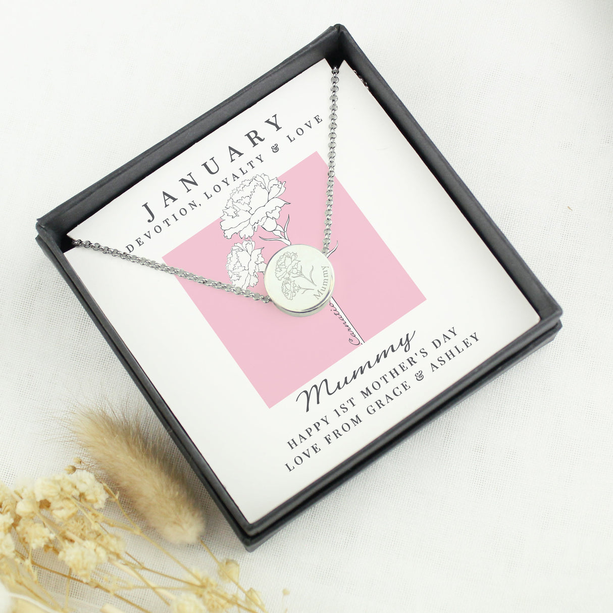 Personalised January Birth Flower Necklace and Box: 2 - Necklaces By Gift Moments