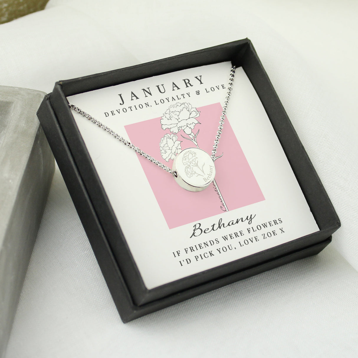 Personalised January Birth Flower Necklace and Box: 3 - Necklaces By Gift Moments