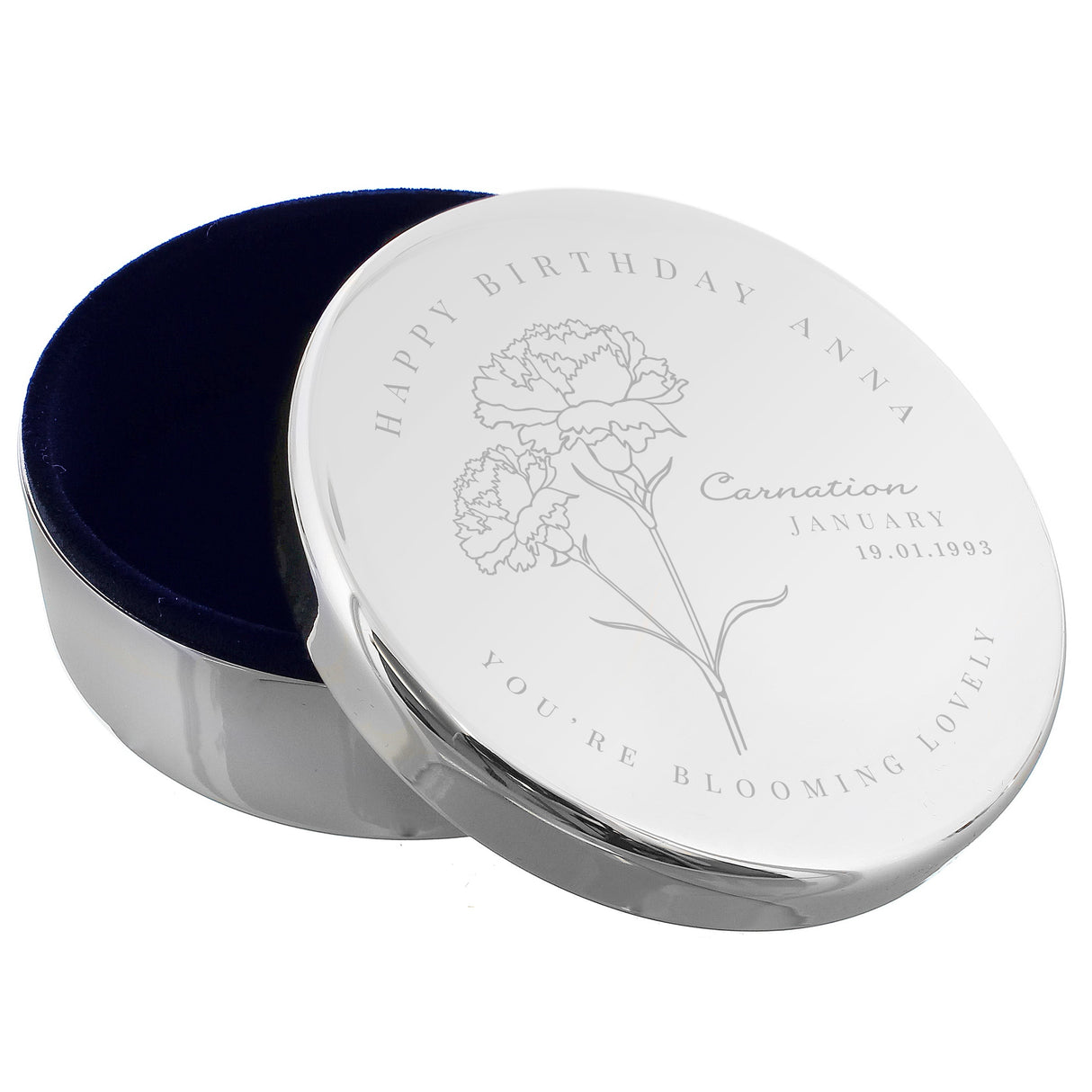 Personalised January Birth Flower Round Trinket Box: 4 - Trinket Boxes By Gift Moments