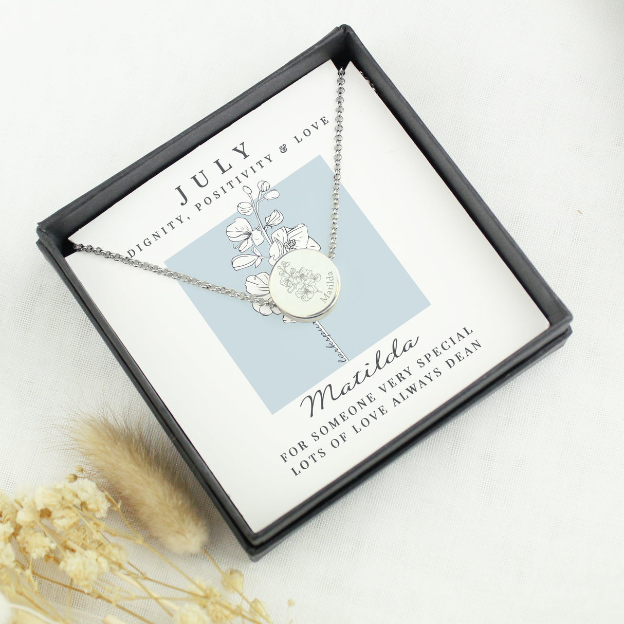 Personalised July Birth Flower Necklace and Box: 2 - Necklaces By Gift Moments