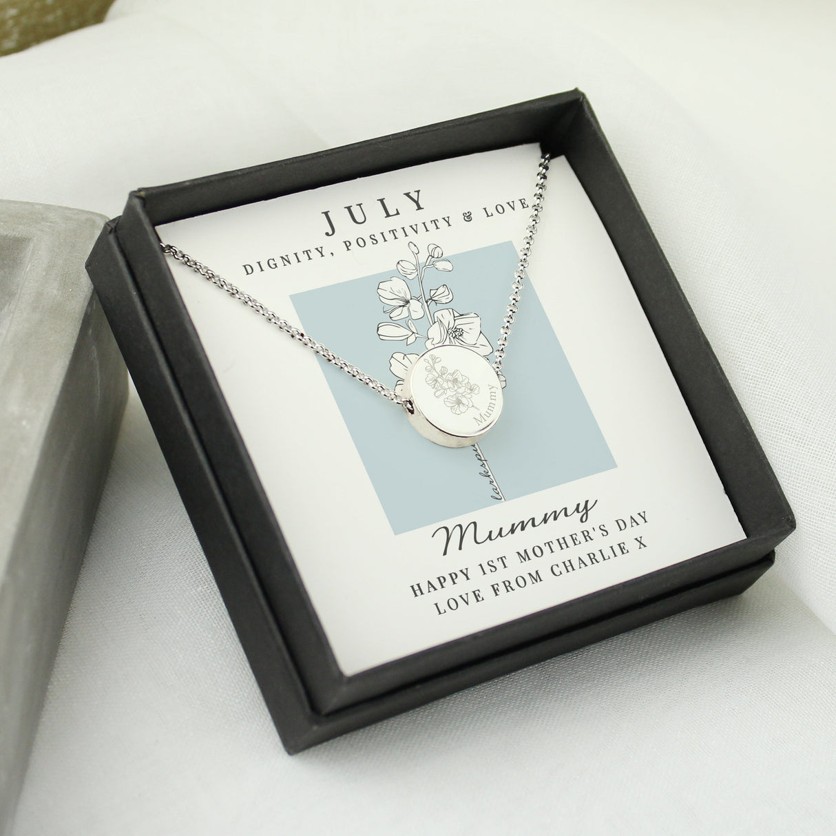 Personalised July Birth Flower Necklace and Box: 3 - Necklaces By Gift Moments