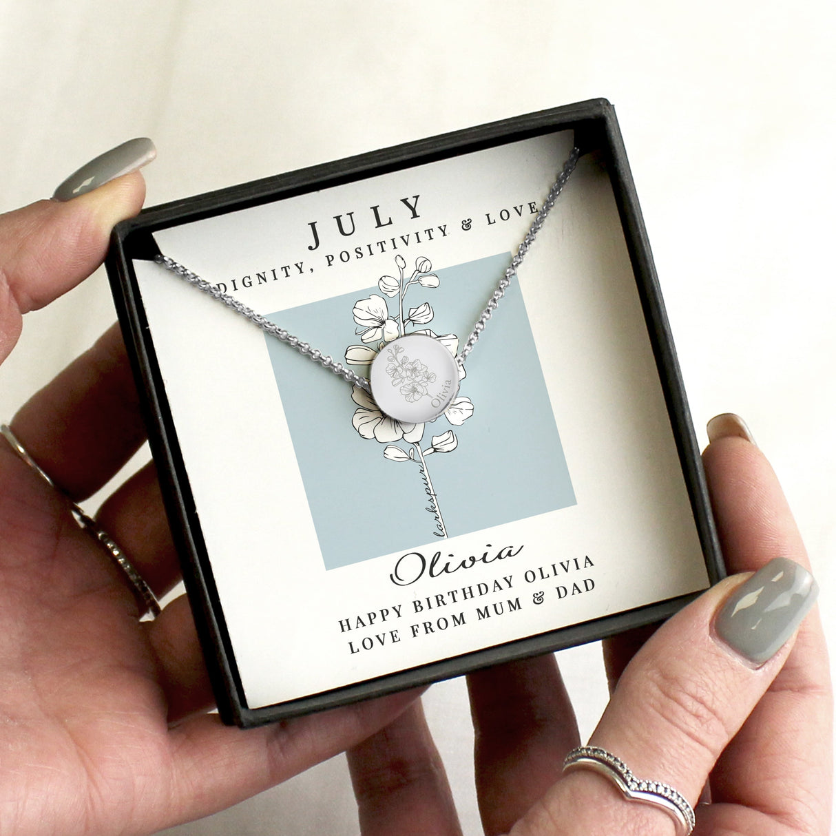 Personalised July Birth Flower Necklace and Box: 1 - Necklaces By Gift Moments
