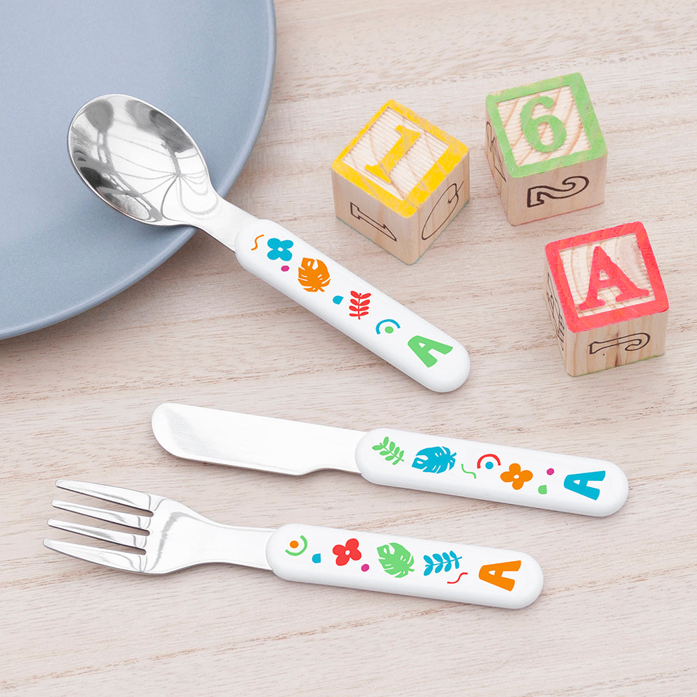 Personalised Kids Colourful Shapes Cutlery Set - Shop Cutlery Sets At Gift Moments - 1