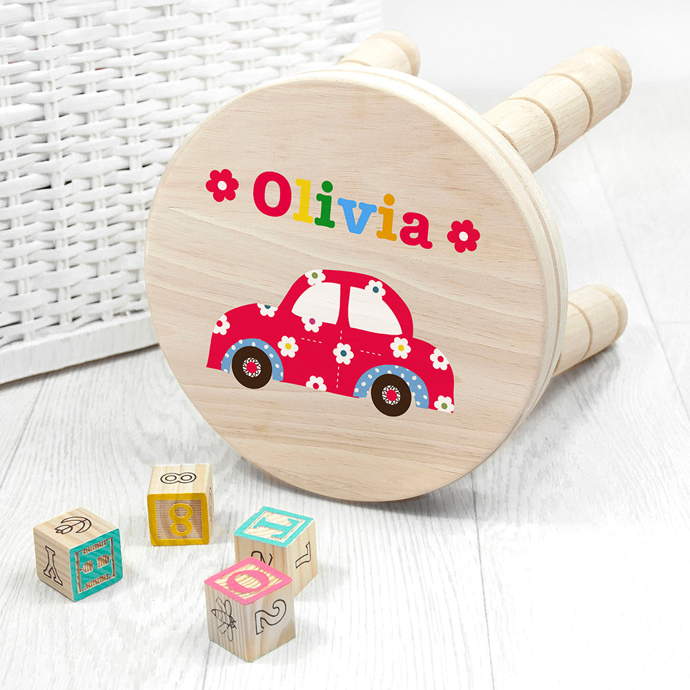Personalised Kid’s Cute Car Wooden Stool: 1 - Wooden Stools By Gift Moments