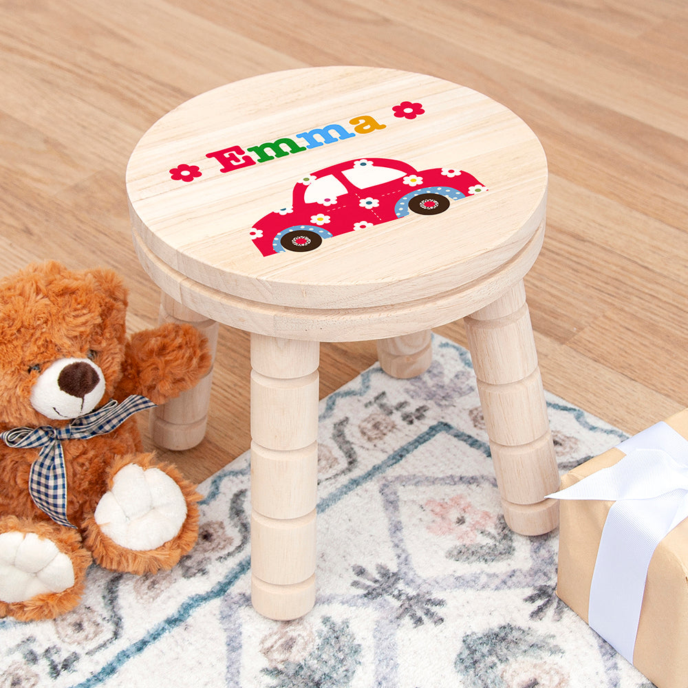 Personalised Kid’s Cute Car Wooden Stool: 4 - Wooden Stools By Gift Moments