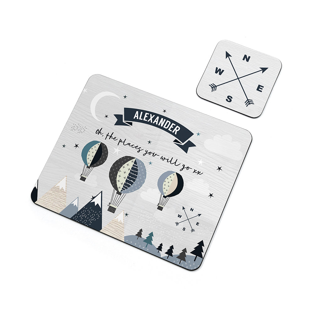 Personalised Kid’s Hot Air Balloon Placemat & Coaster Set: 3 - Placemats By Gift Moments