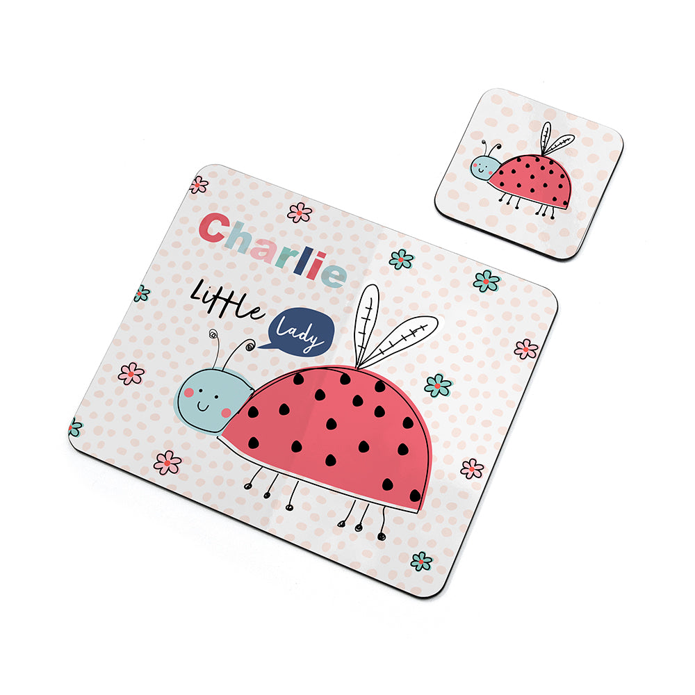 Personalised Kid’s Ladybird Placemat & Coaster Set: 3 - Placemats By Gift Moments