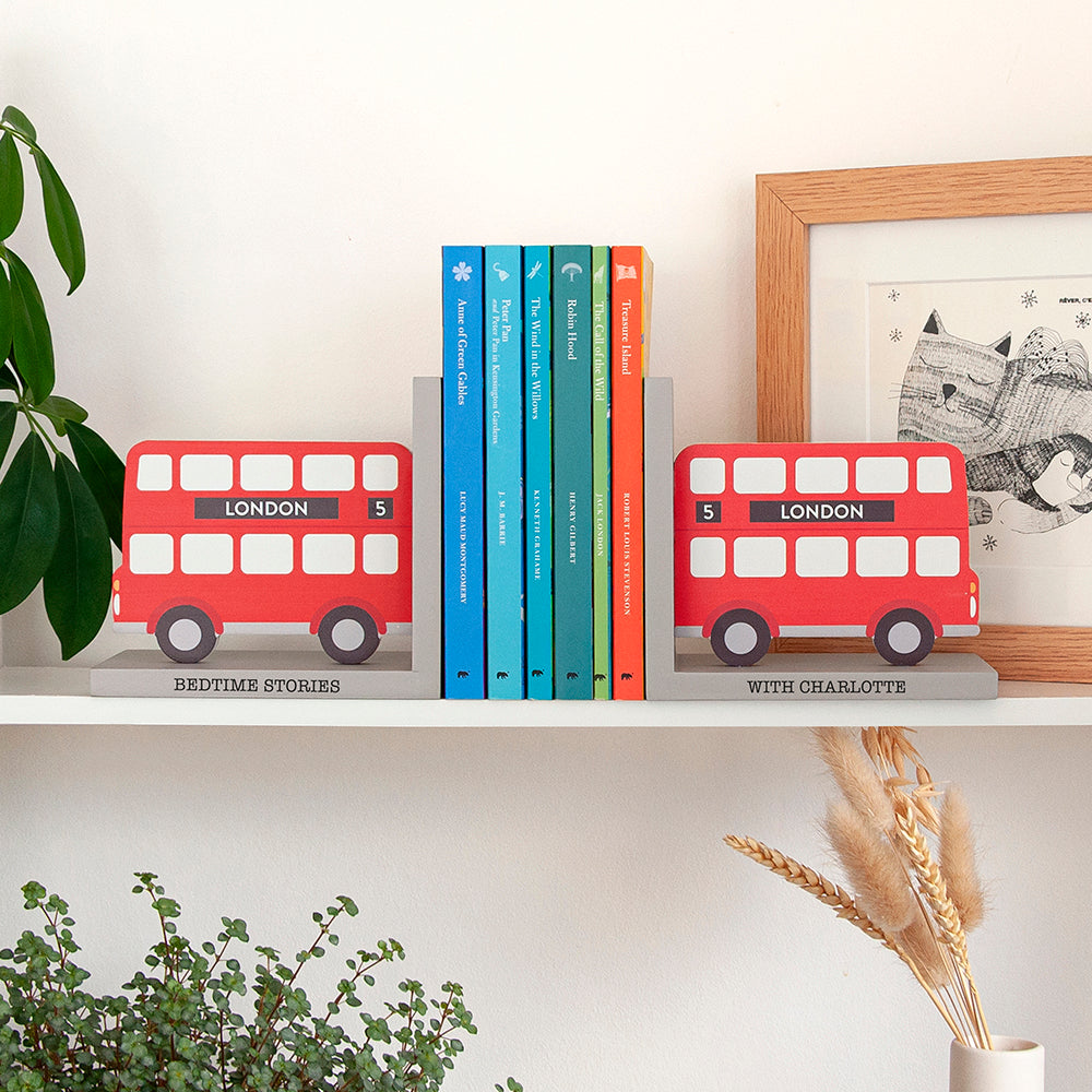 Personalised Kids London Bus Bookends: 1 - Bookends By Gift Moments