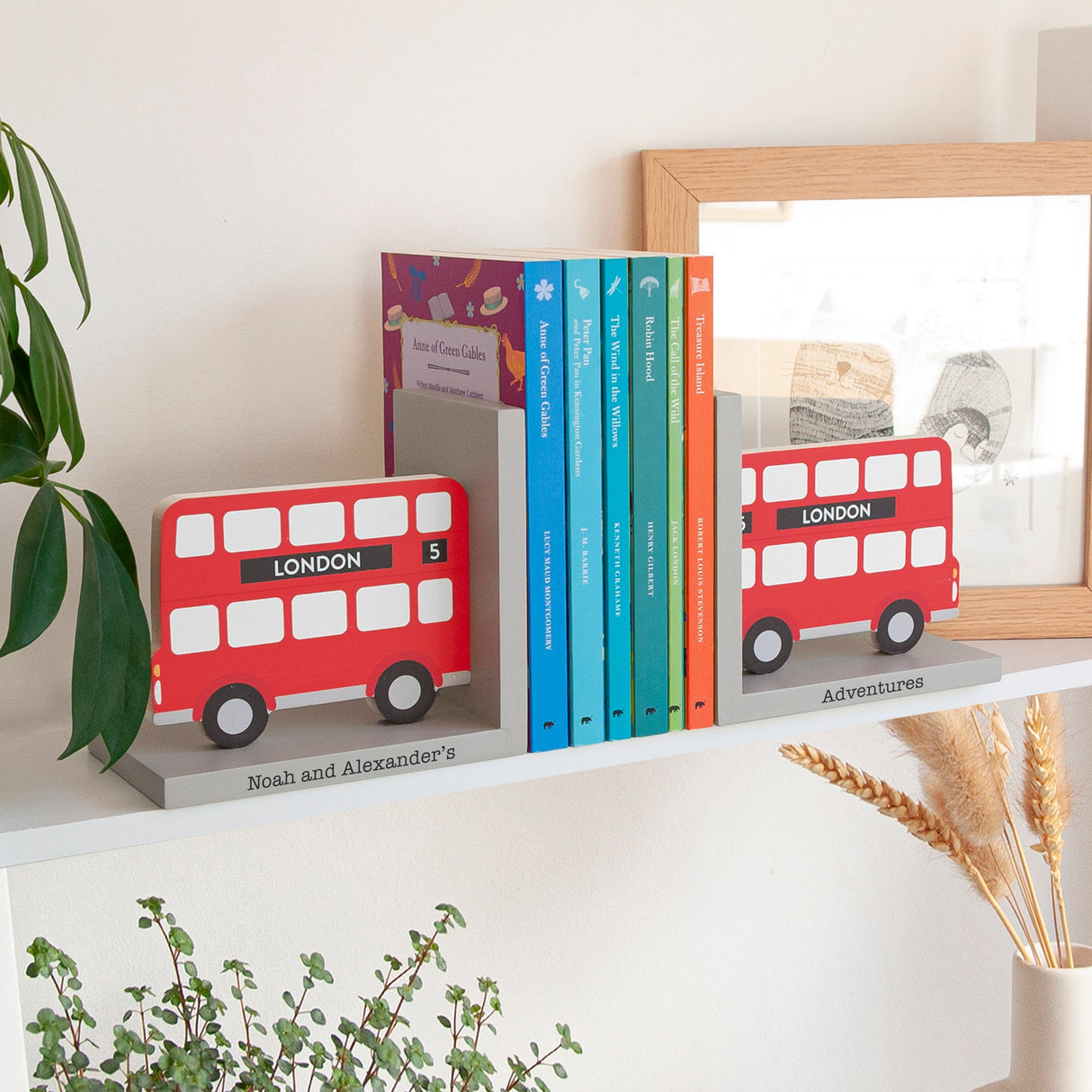 Personalised Kids London Bus Bookends: 4 - Bookends By Gift Moments