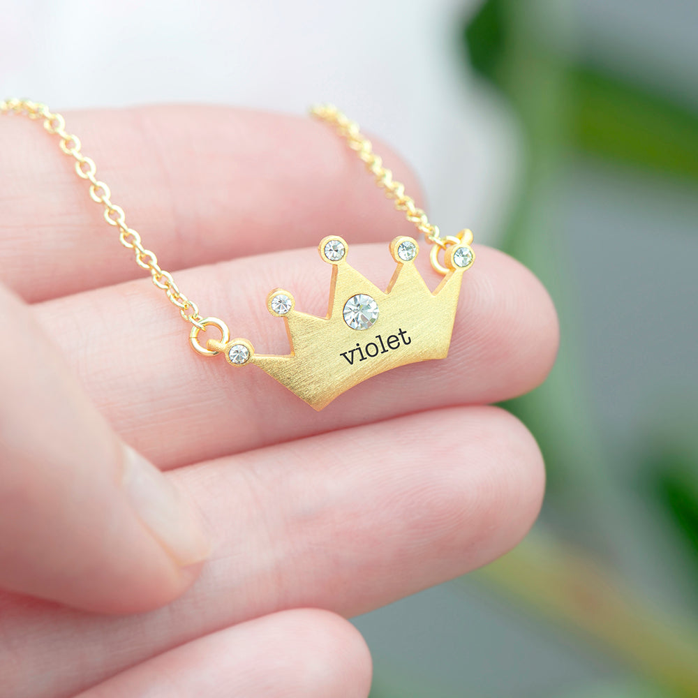 Personalised Kids Princess Crown Necklace with Crystal Detail - Shop Necklaces At Gift Moments - 1