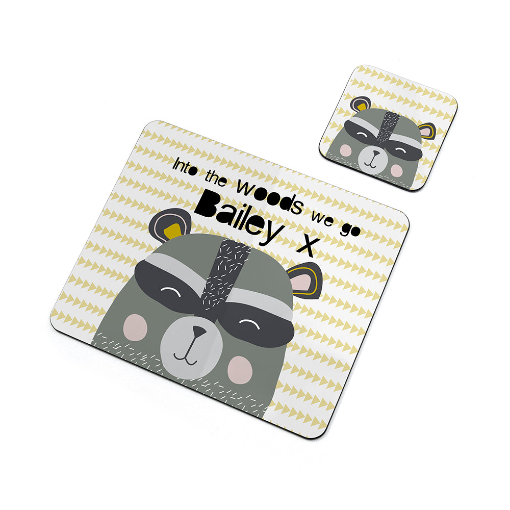 Personalised Kid’s Racoon Placemat & Coaster Set: 3 - Placemats By Gift Moments