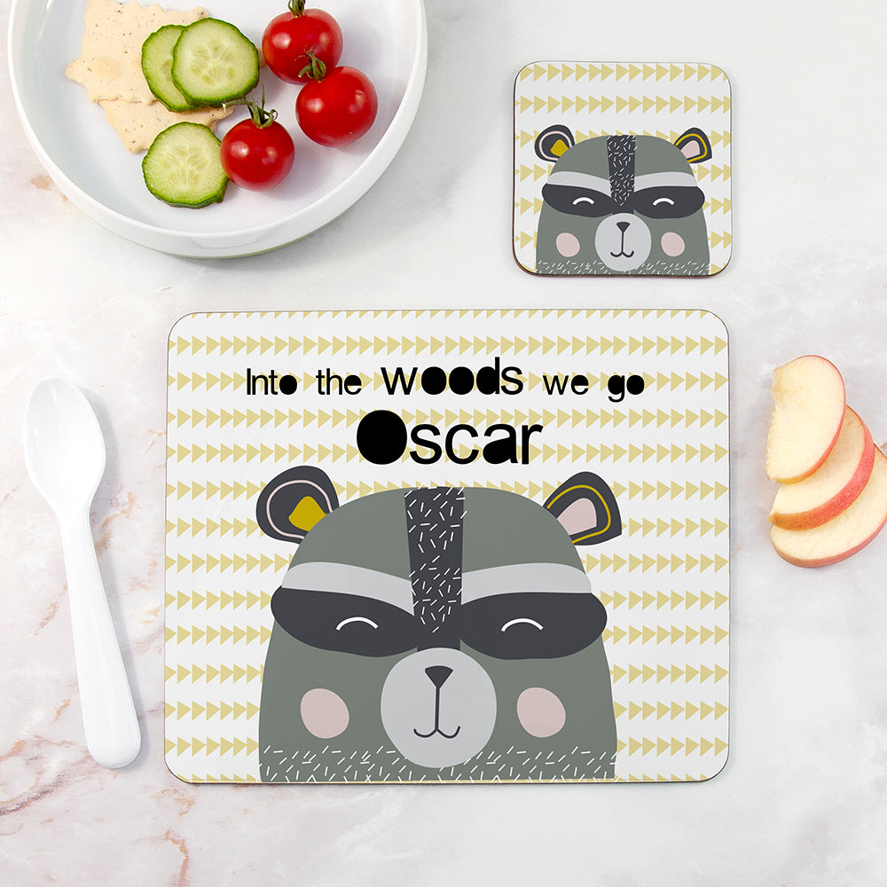 Personalised Kid’s Racoon Placemat & Coaster Set: 1 - Placemats By Gift Moments