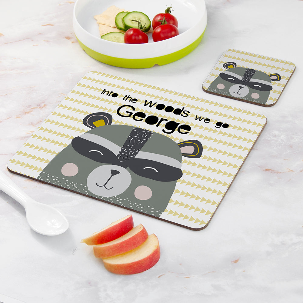 Personalised Kid’s Racoon Placemat & Coaster Set: 2 - Placemats By Gift Moments