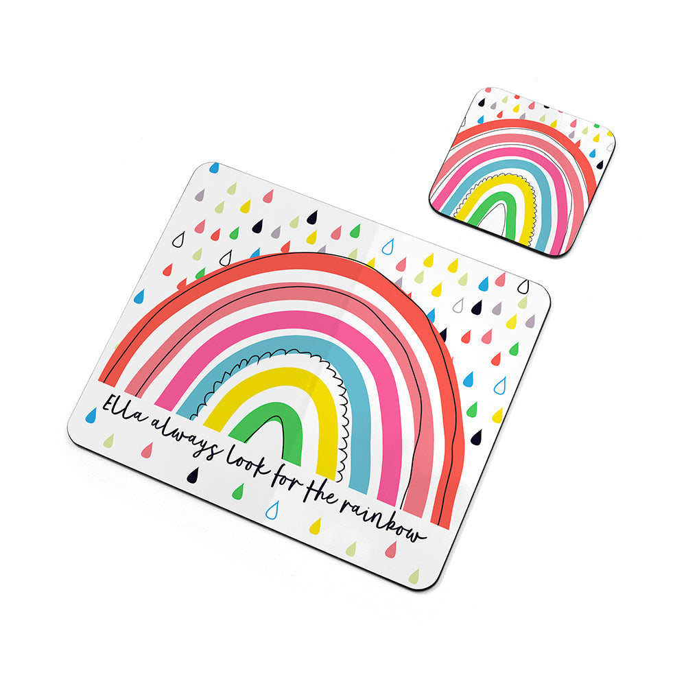 Personalised Kid’s Rainbow Placemat & Coaster Set: 3 - Placemats By Gift Moments
