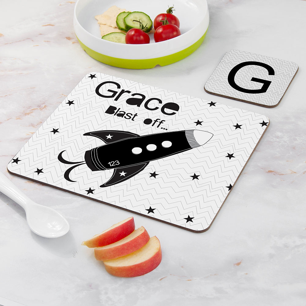 Personalised Kid’s Rocket Placemat & Coaster Set: 2 - Placemats By Gift Moments