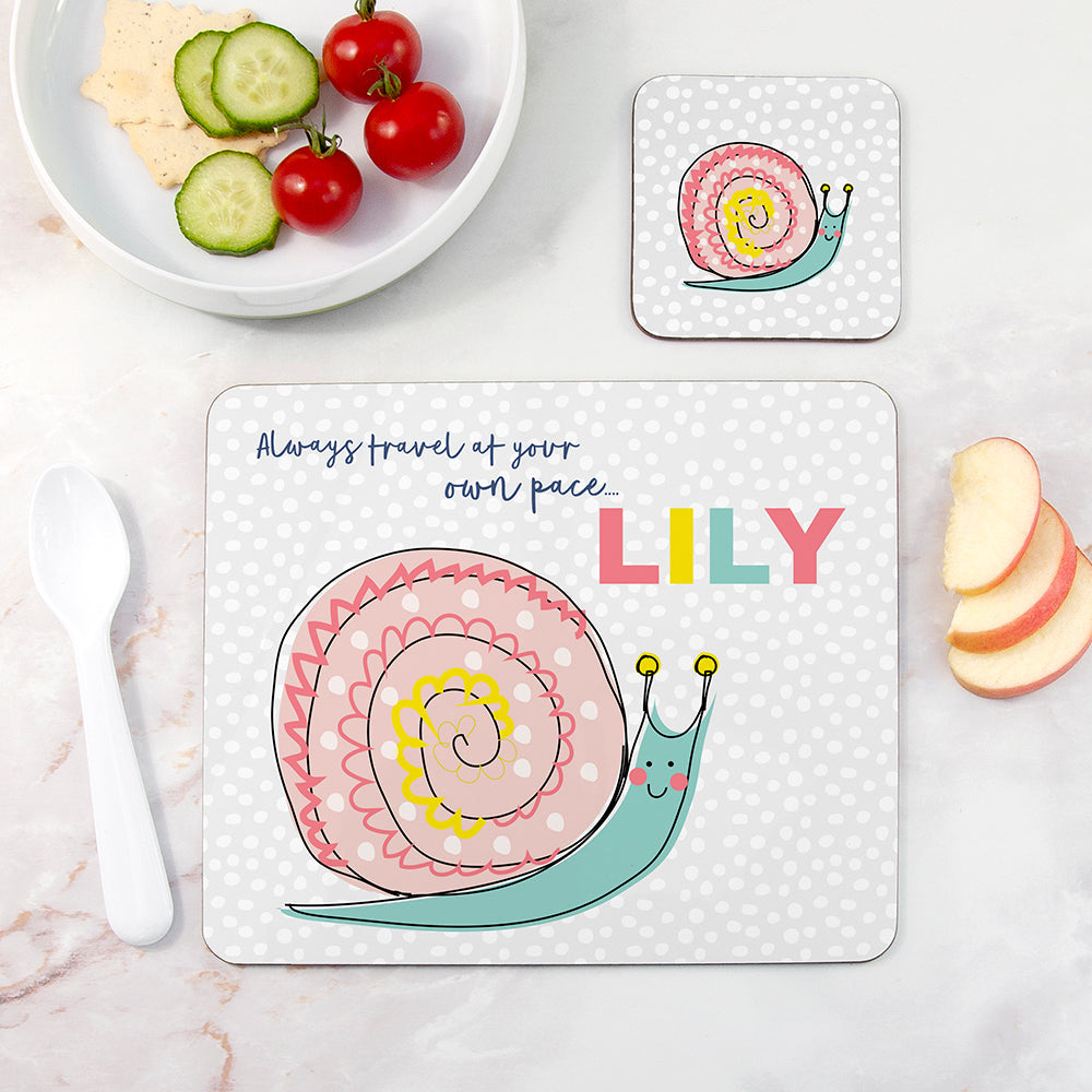 Personalised Kid’s Snail Placemat & Coaster Set: 1 - Placemats By Gift Moments
