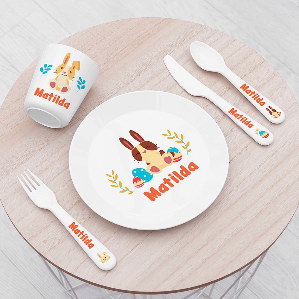 Personalised Kids Spring Bunny Plastic Dining Set: 1 - Tableware By Gift Moments