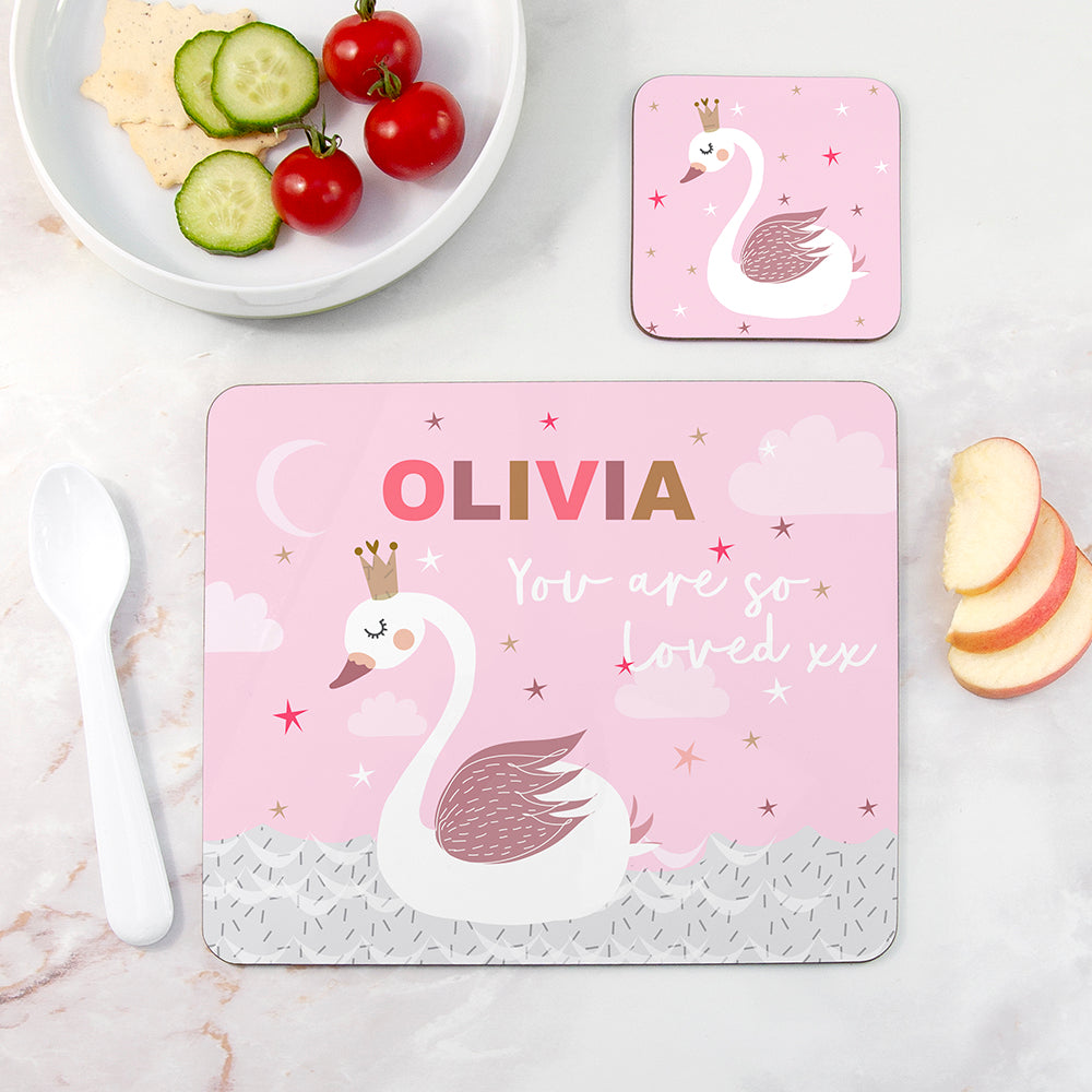 Personalised Kid’s Swan Placemat & Coaster Set: 1 - Placemats By Gift Moments