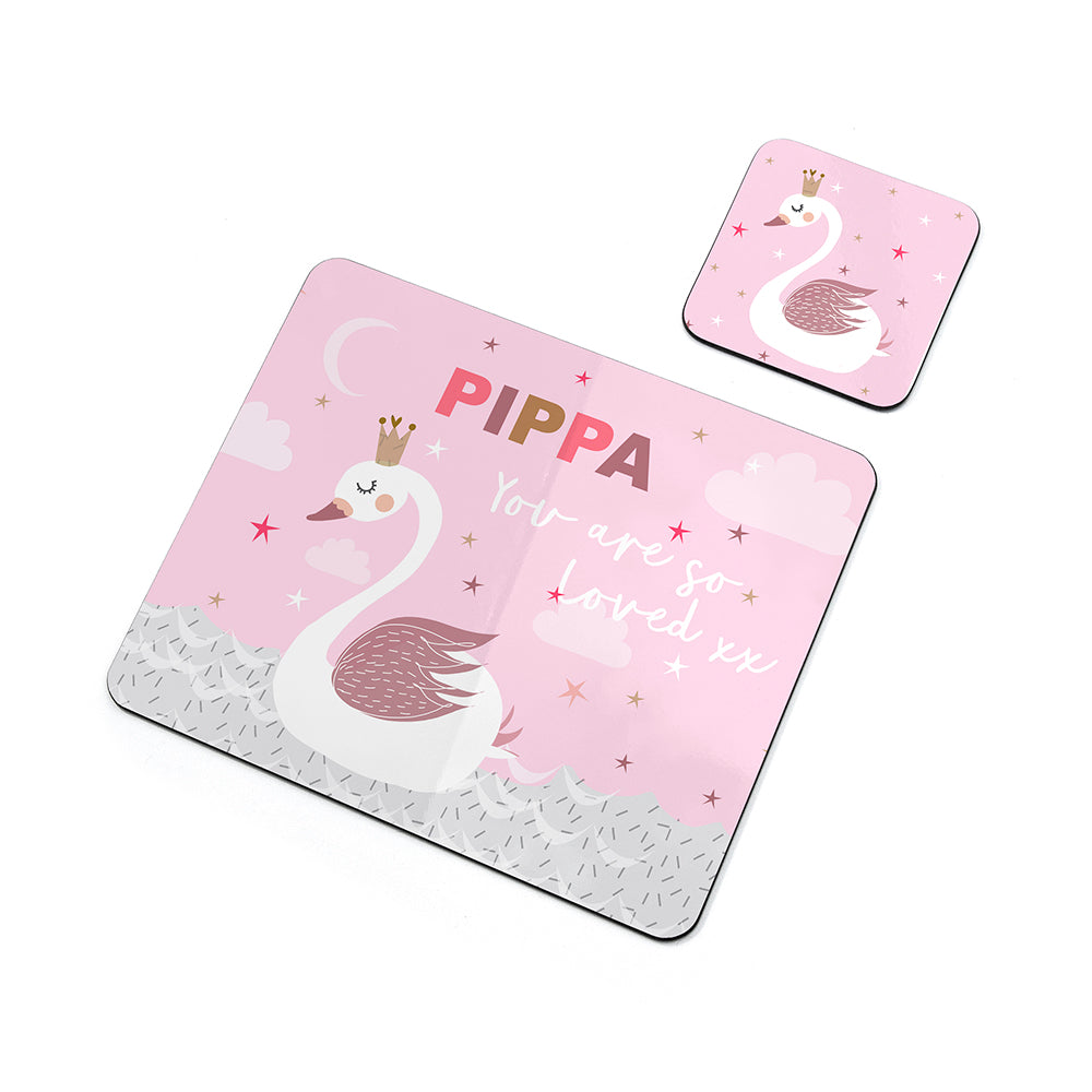 Personalised Kid’s Swan Placemat & Coaster Set: 3 - Placemats By Gift Moments