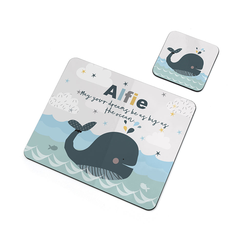 Personalised Kid’s Whale Placemat & Coaster Set: 3 - Placemats By Gift Moments