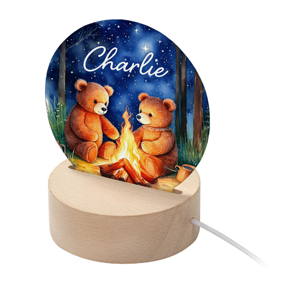 Personalised Kid’s Woodland Teddy Bears LED Night Light: 1 - LED Lighting By Gift Moments