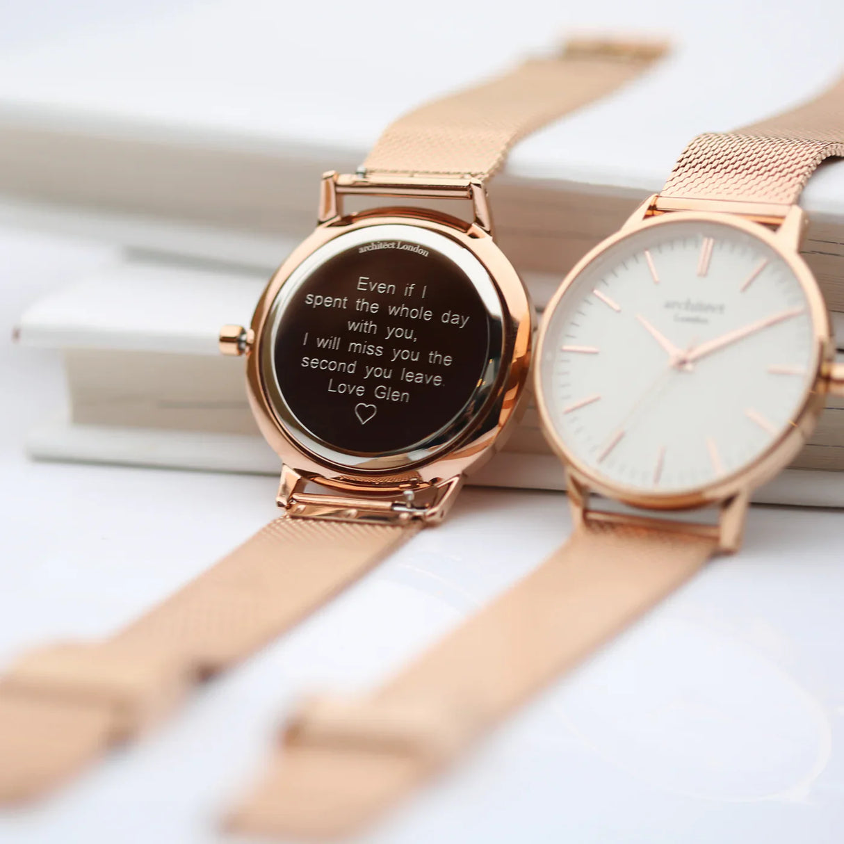 Personalised Ladies Architēct Blanc Watch Rose Gold Mesh - Shop Watches At Gift Moments - 2
