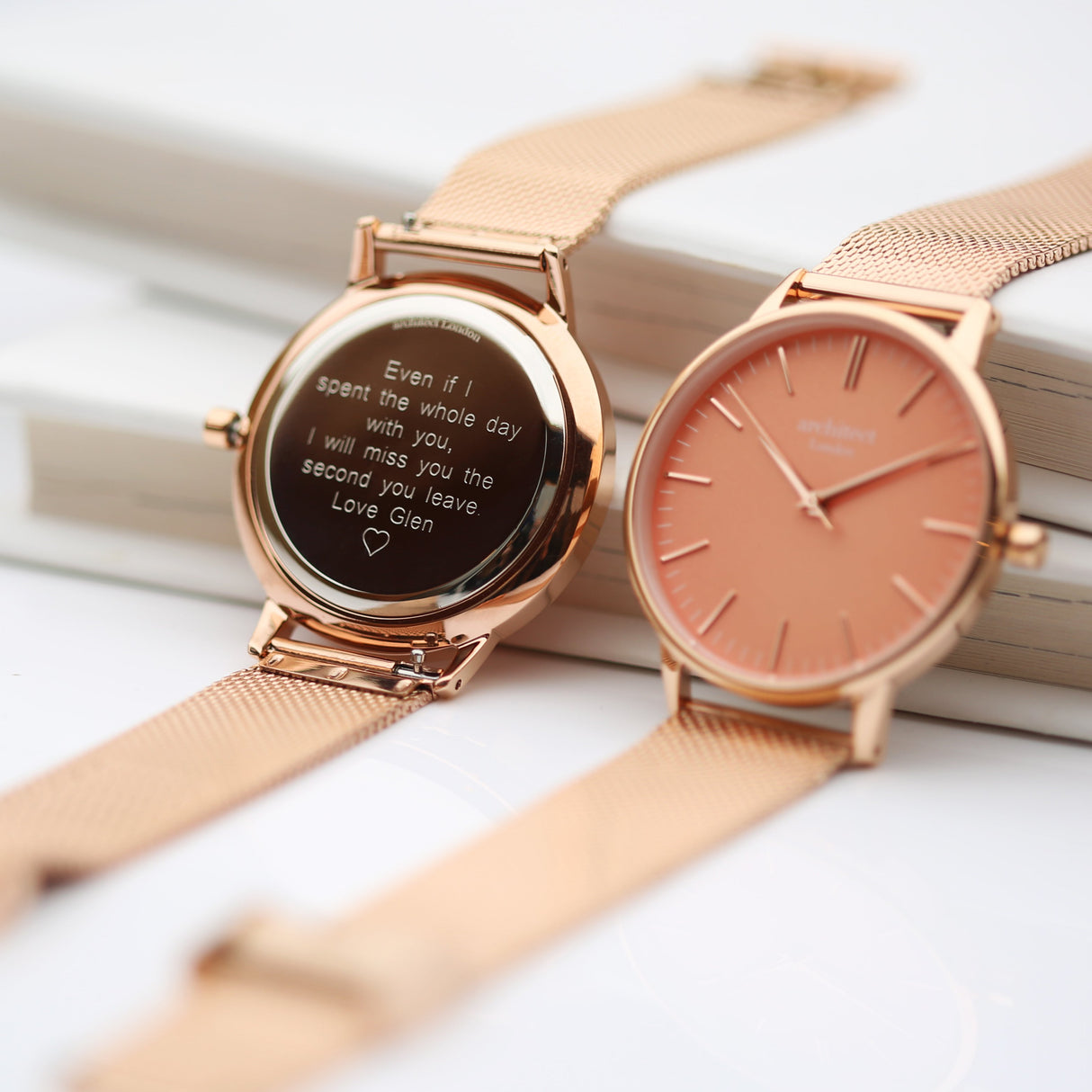 Personalised Ladies Architēct Coral Watch Rose Gold Mesh - Shop Watches At Gift Moments - 2