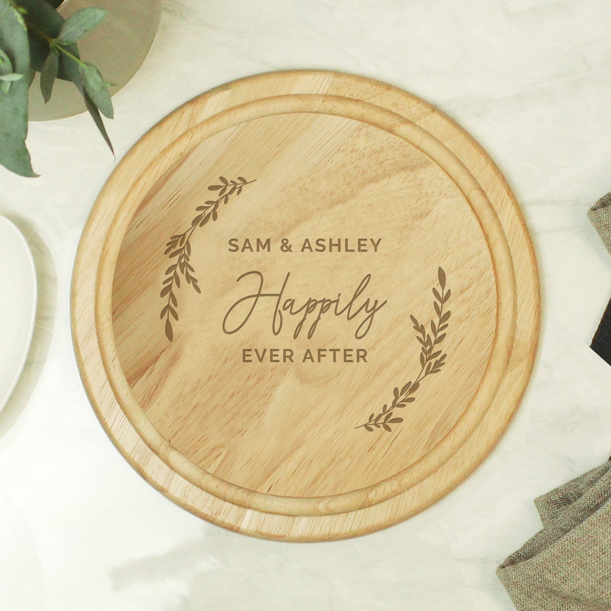Personalised Laurel Round Wooden Chopping Board: 2 - Chopping Boards By Gift Moments