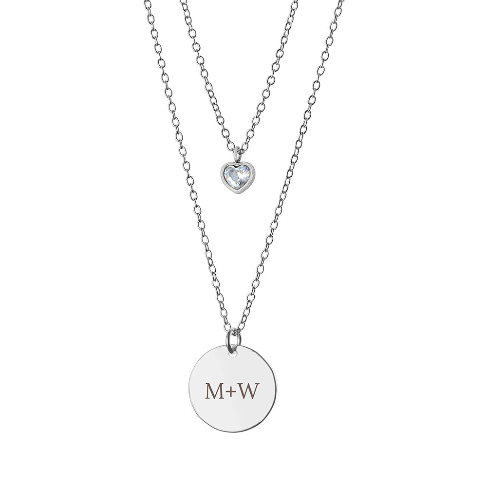 Personalised Layered Crystal Heart and Disc Necklace Set: 10 - Necklaces By Gift Moments