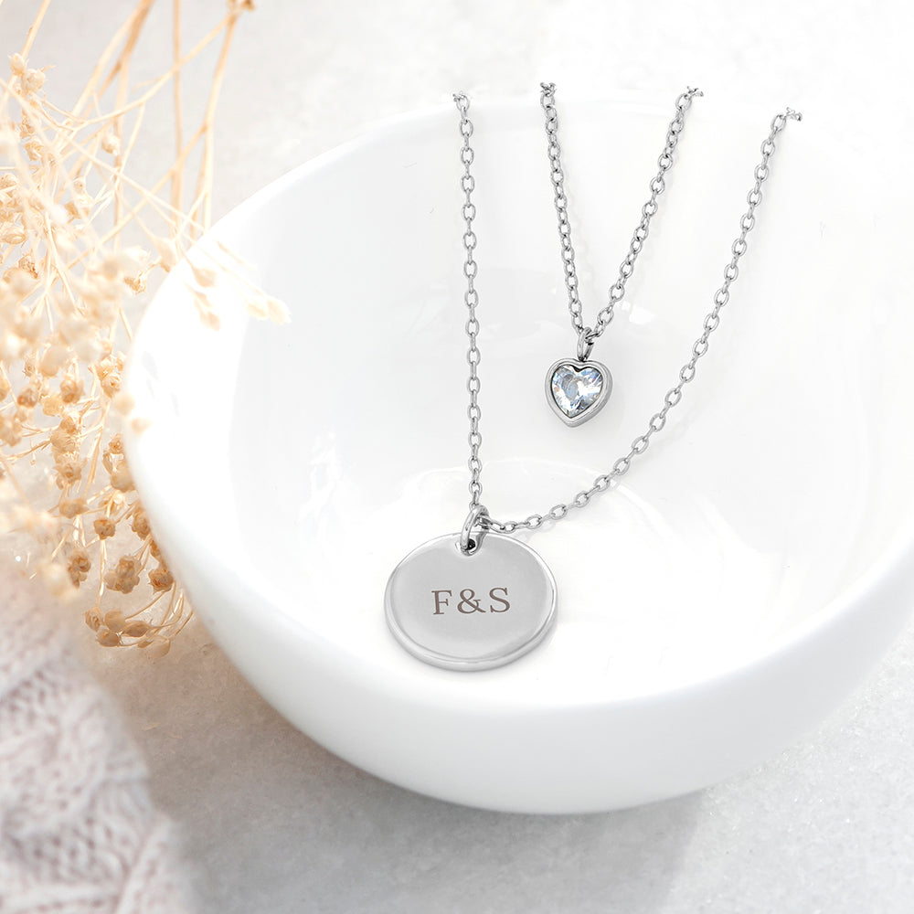 Personalised Layered Crystal Heart and Disc Necklace Set: 6 - Necklaces By Gift Moments