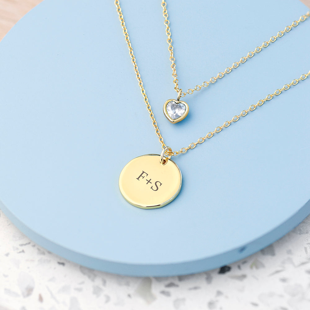 Personalised Layered Crystal Heart and Disc Necklace Set: 3 - Necklaces By Gift Moments