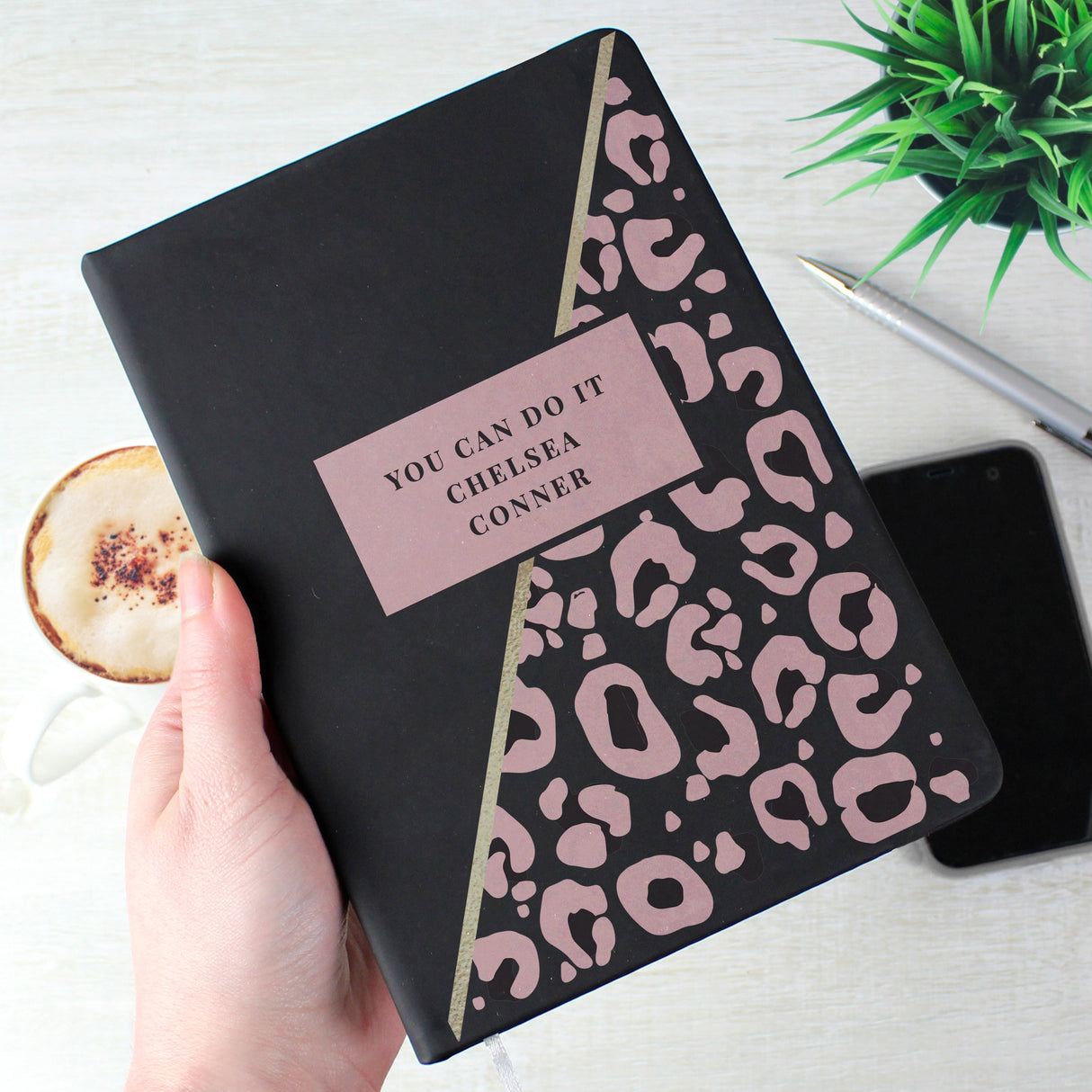 Personalised Leopard Print Black Hardback Notebook: 1 - Notebooks By Gift Moments