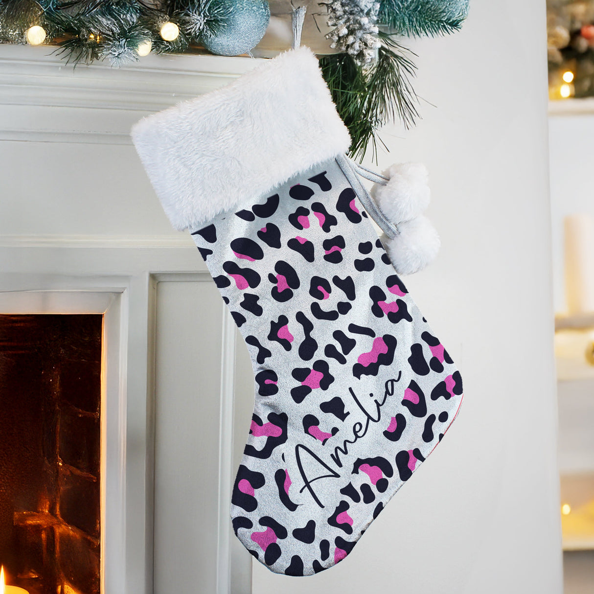 Personalised Leopard Print Christmas Stocking: 3 - Christmas Stockings By Gift Moments