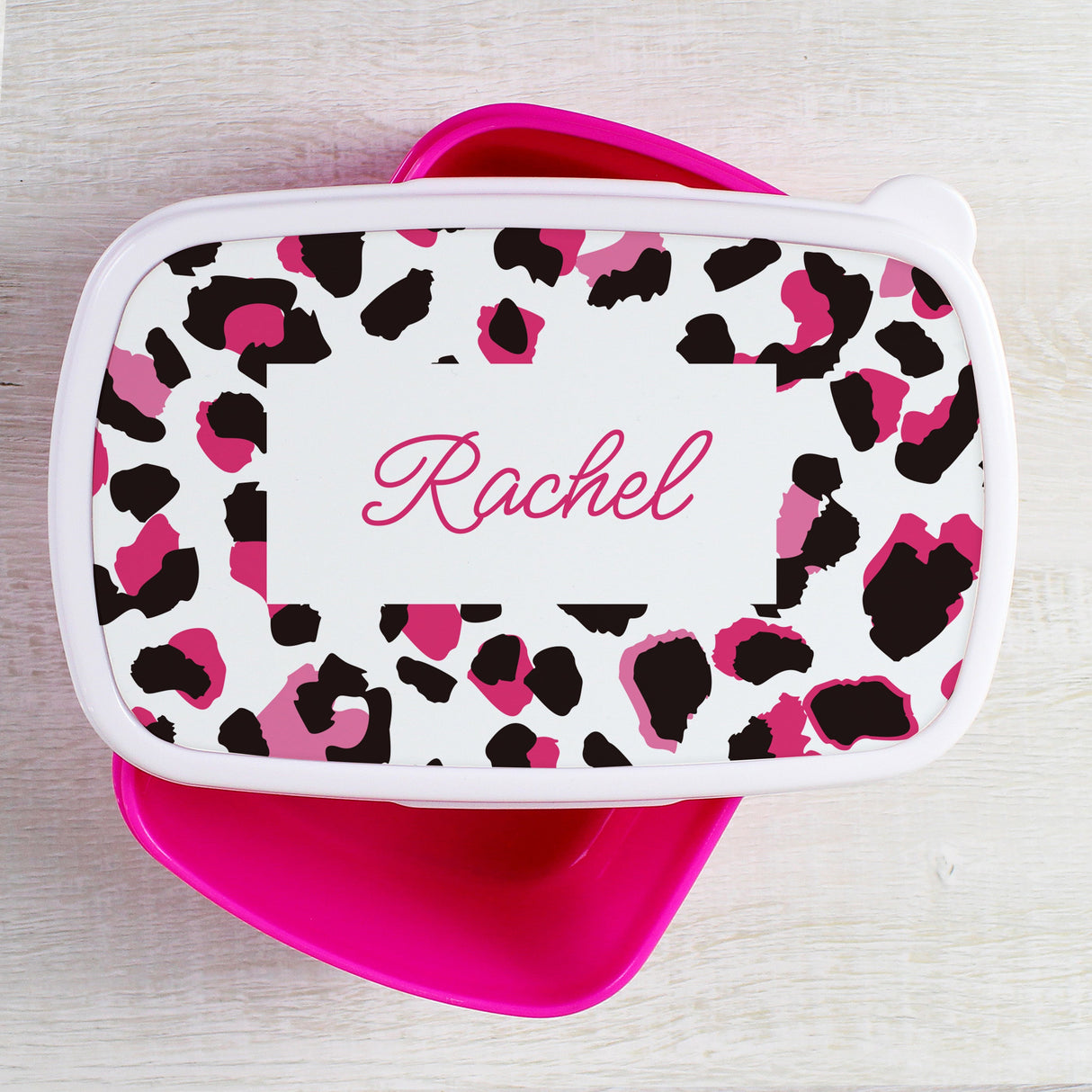 Personalised Leopard Print Name Only Pink Lunch Box: 3 - Lunch Boxes & Bags By Gift Moments