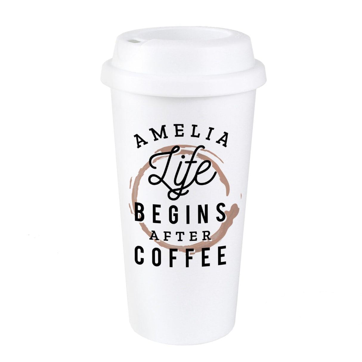 Personalised ’Life Begins After Coffee’ Insulated Reusable Eco Travel Cup: 3 - Travel Mugs By Gift Moments