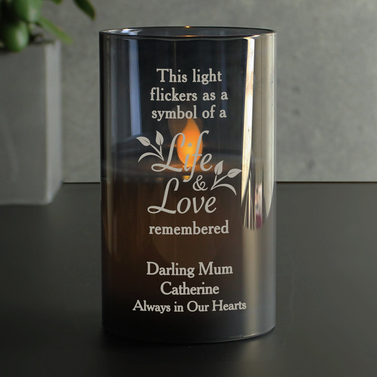 Personalised Life & Love Memorial Smoked LED Candle: 3 - LED Lighting By Gift Moments