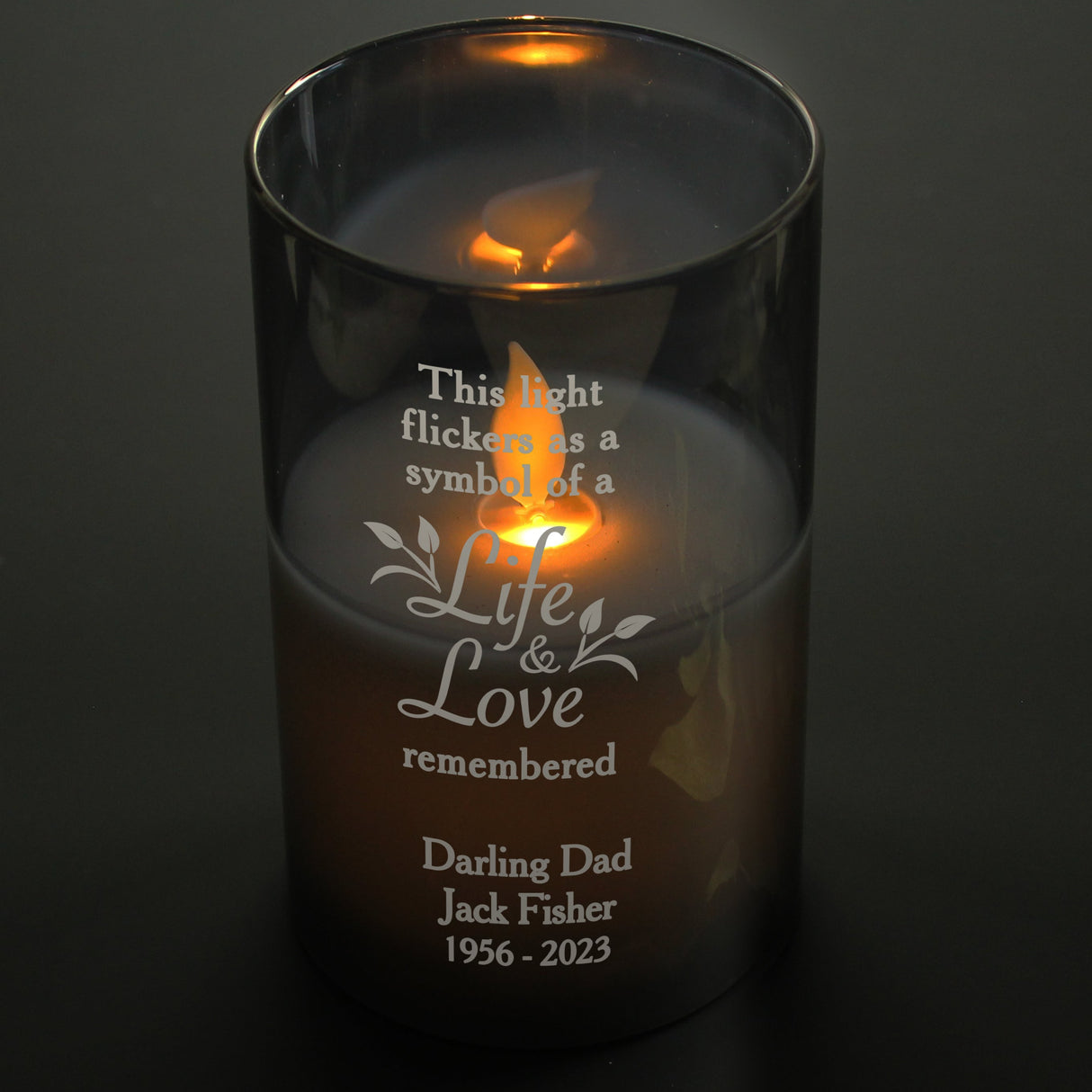 Personalised Life & Love Memorial Smoked LED Candle: 7 - LED Lighting By Gift Moments